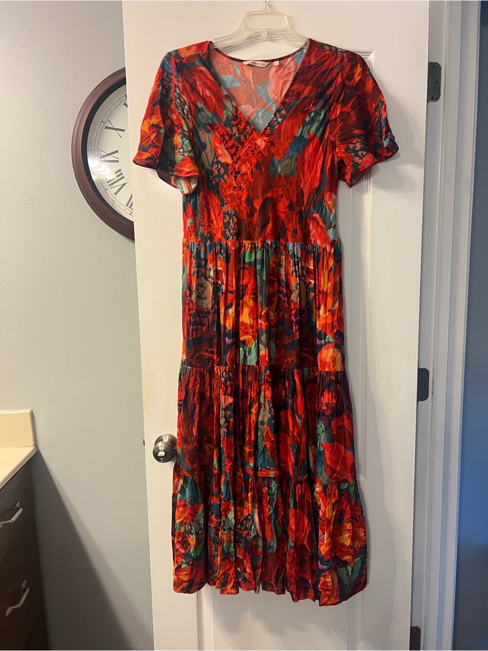 Soft Surroundings long v neck ruffle dress size L - Picture 3 of 11